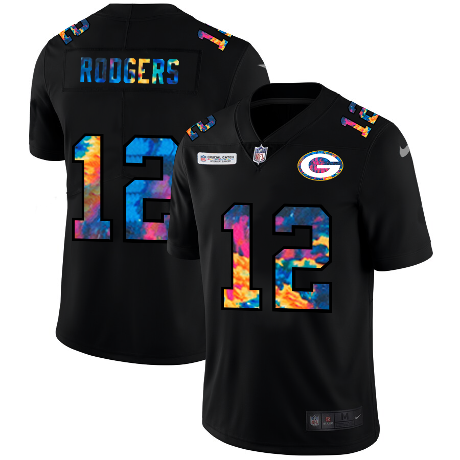 NFL Green Bay Packers #12 Aaron Rodgers Men Nike MultiColor Black 2020  Crucial Catch Vapor Untouchable Limited Jersey->green bay packers->NFL Jersey